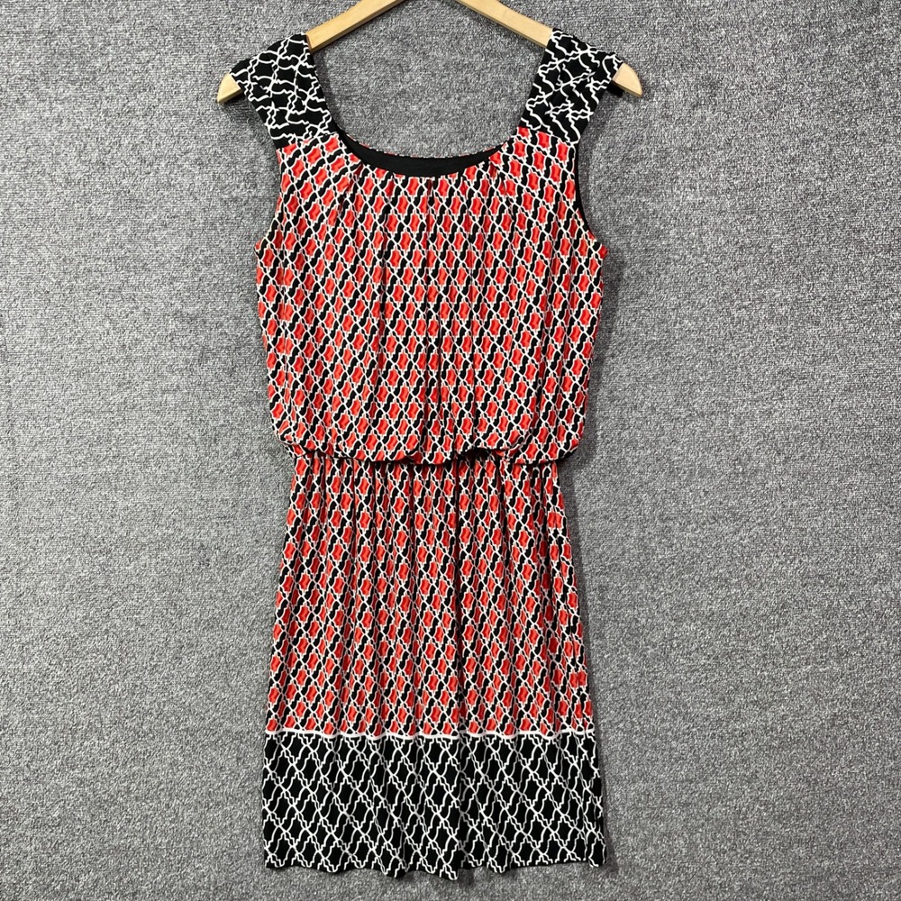 Enfocus Studio Dress Size 6 Womens Red Black Geometric Lattice Blouson Sheath